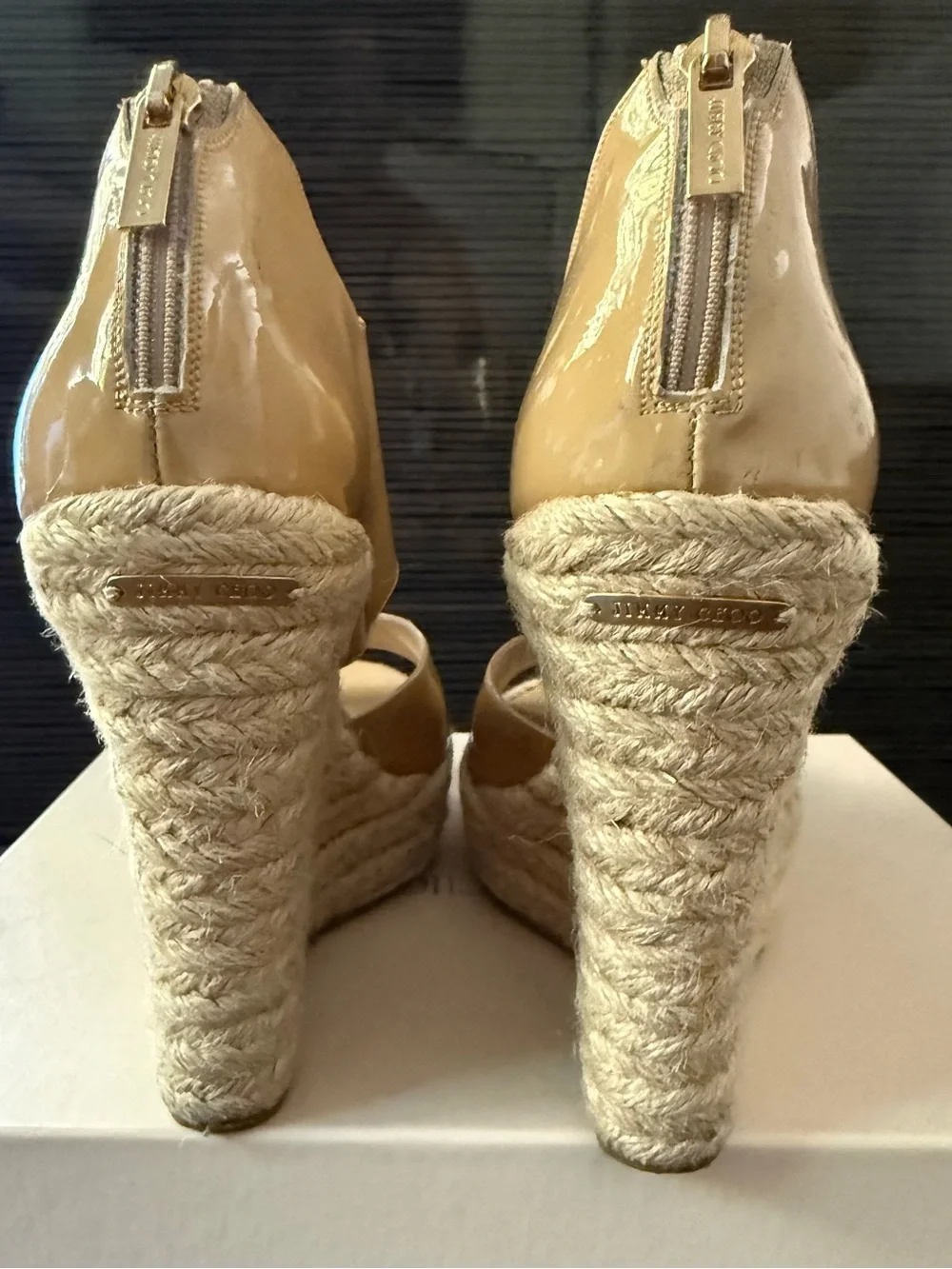 Jimmy Choo Patriot Patent Leather Espadrille Wedges